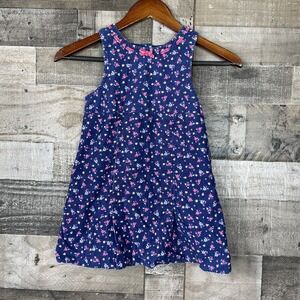 Little Girls Size 5 Blue Corduroy Floral Sleeveless Dress Jumper Y2K Button Back